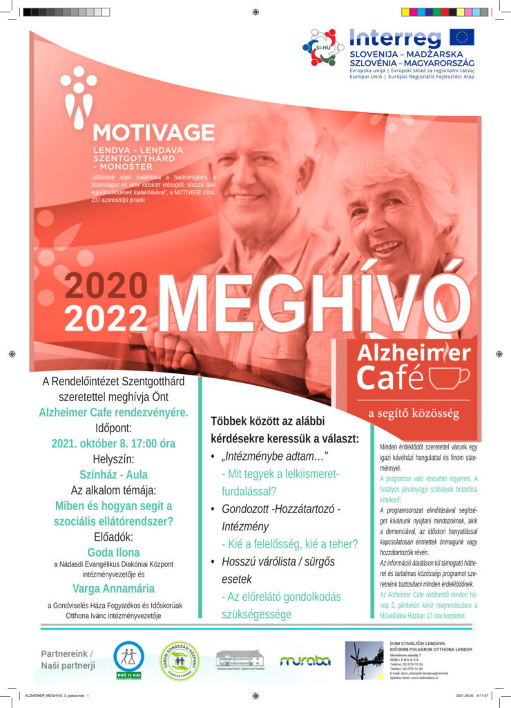 Alzheimer Cafe 2021.10.08 17 órától, Helyszín: Szentgotthárd, Színház