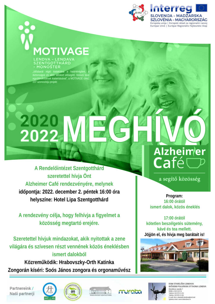 Alzheimer Cafe 2022.12.02 16 órától, Helyszín: Szentgotthárd, Hotel Lipa